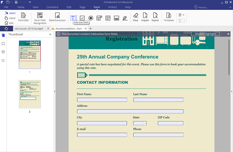 import data into pdf form