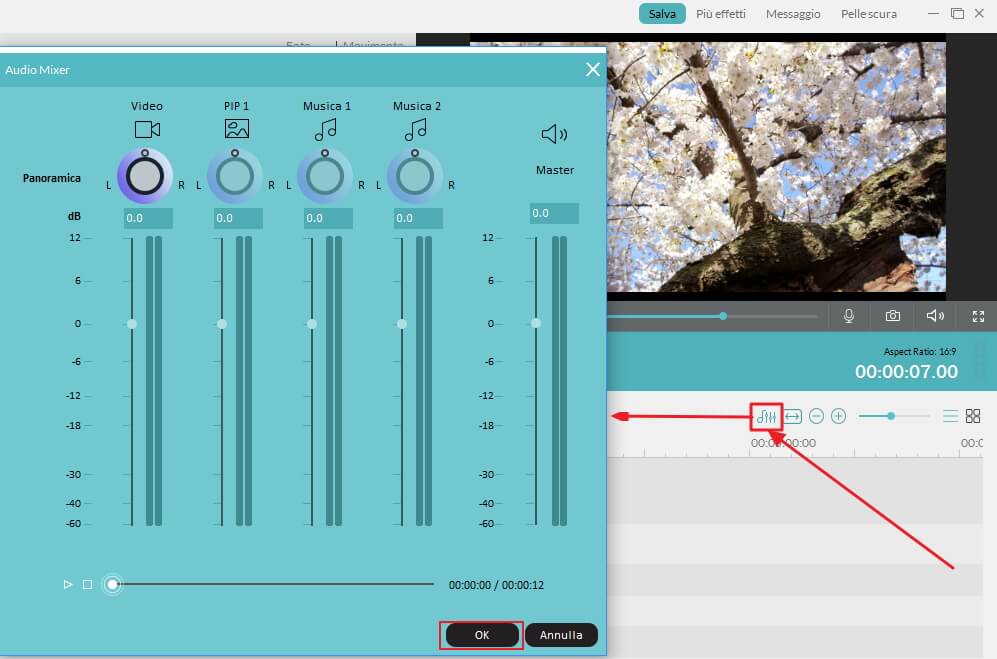 How to mix audio tracks into a video on a click