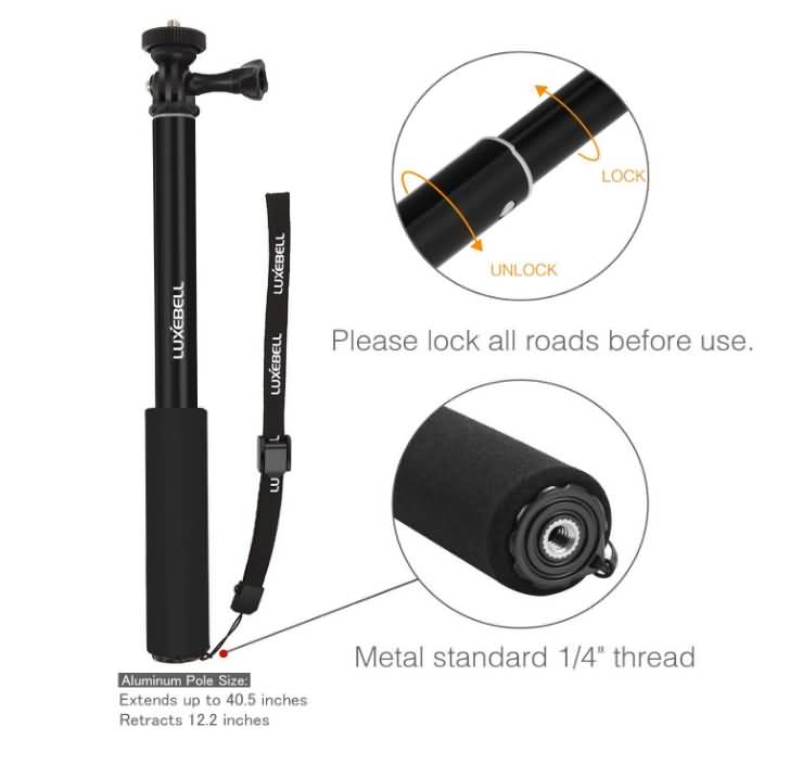 luxebell selfie stick adjustable telescoping monopod pole