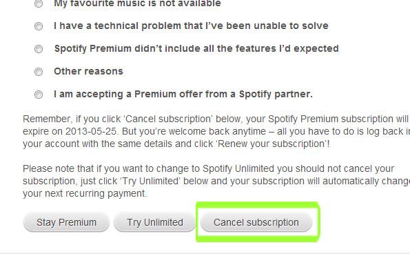 cancel spotify premium trial